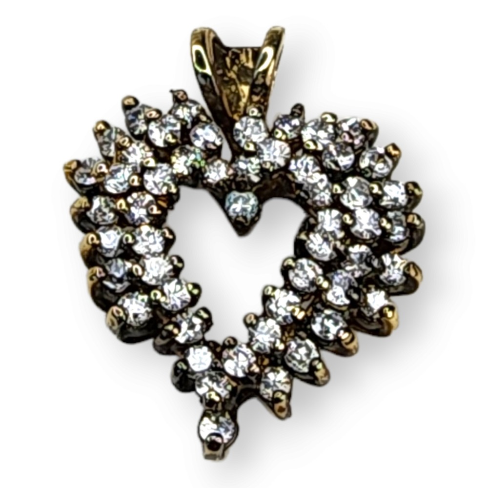 Vintage Sterling Silver Gold Vermeil Cubic Zirconia Heart Pendant Signed PAJ